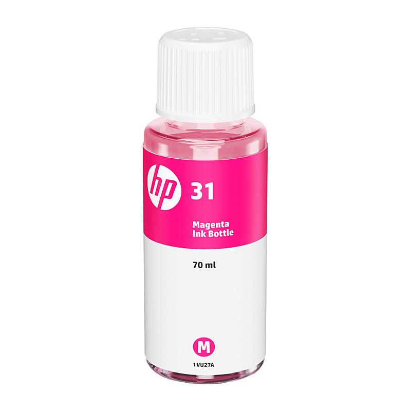 HP #31 Magenta Ink Bottle 1VU27AA, designed for vibrant color printing with a yield of 8,000 pages, compatible with HP Smart Tank printers.