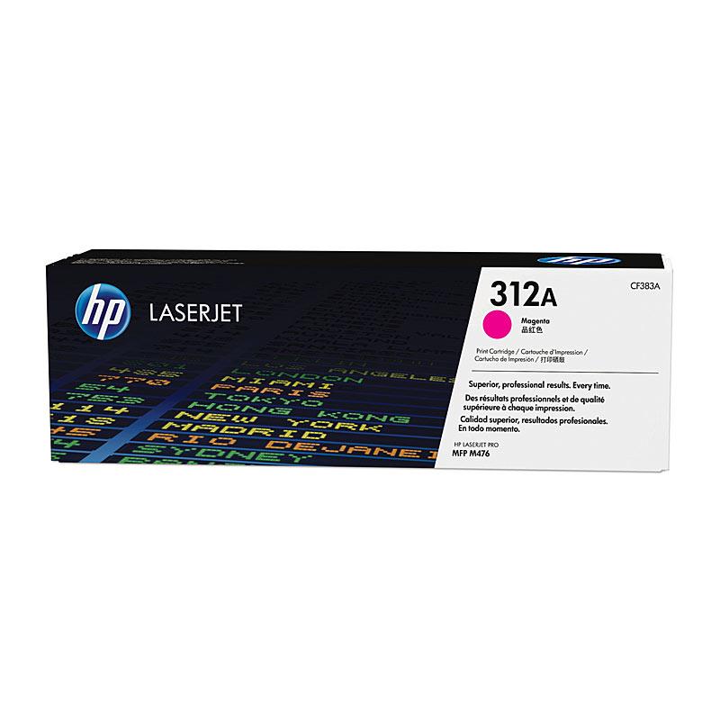 HP #312A Magenta Toner CF383A cartridge with vibrant magenta color, designed for high-quality printing.