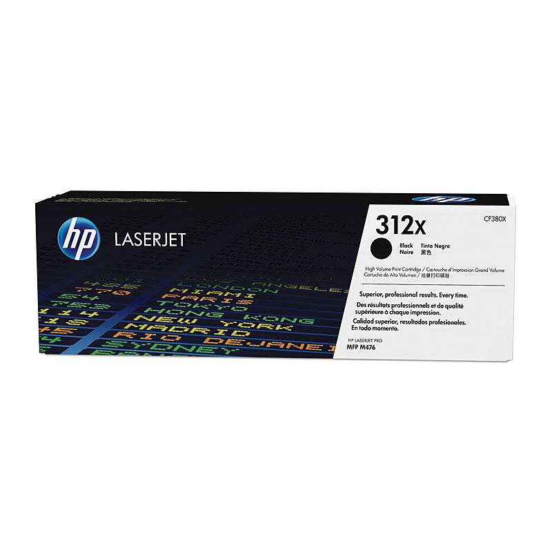 HP #312X Black Toner CF380X cartridge, designed for high-quality printing, yielding 4,400 pages, compatible with HP LaserJet Pro printers.