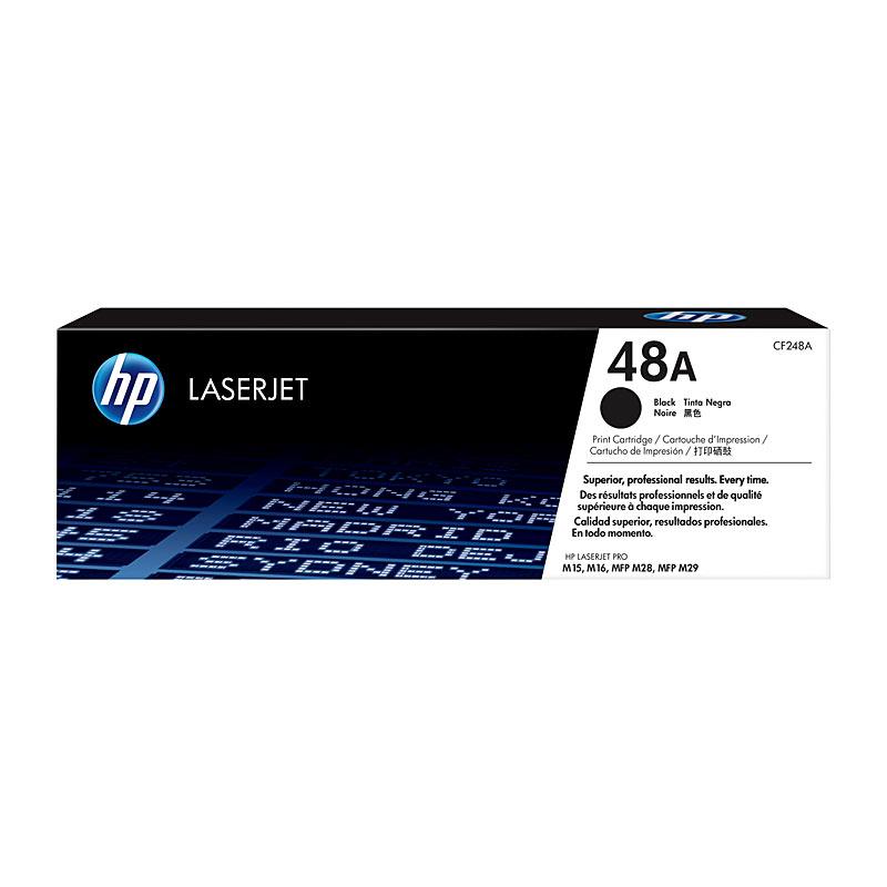 HP #48A Black Toner CF248A cartridge, designed for high-quality printing with a yield of 1000 pages, compatible with various HP LaserJet printers.