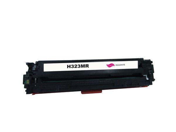 HP CE323 #128A Magenta Premium Remanufactured Toner cartridge, showcasing vibrant magenta color and premium quality design.