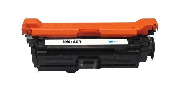 HP CE401A #507A Premium Remanufactured Cyan Toner Cartridge with vibrant cyan color and high page yield.