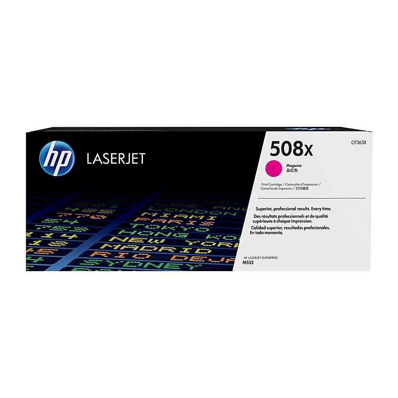 HP #508X Magenta Toner CF363X cartridge, vibrant magenta color, designed for high-quality printing.