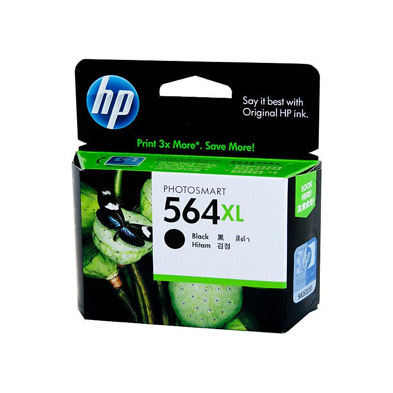 HP #564 Black XL Ink cartridge, designed for high-quality printing with a yield of 550 pages, compatible with various HP printers.