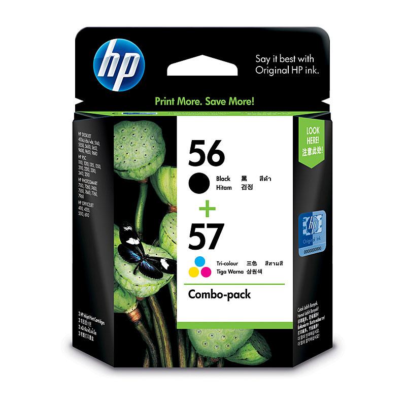 HP #56/57 Ink Twin Pack featuring black and color cartridges for high-quality printing.