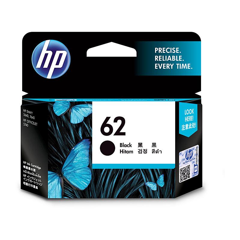 HP #62 Black Ink C2P04AA cartridge, designed for high-quality printing, compatible with multiple HP printers.