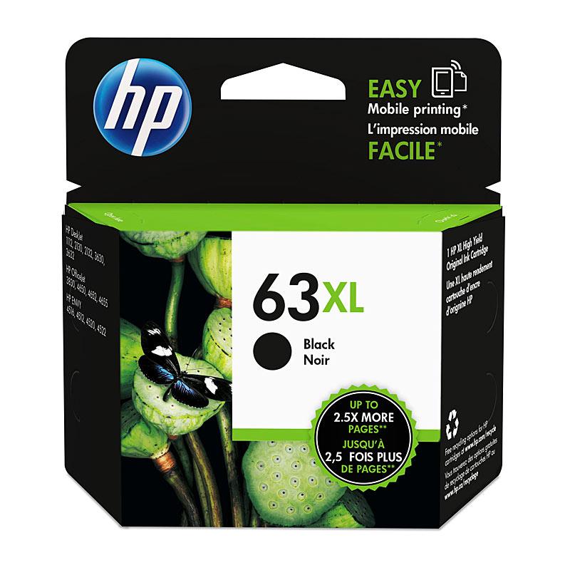 HP #63XL Black Ink F6U64AA cartridge with packaging, designed for high-quality printing.