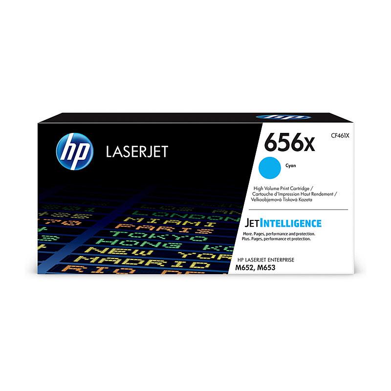 HP #656X Cyan Toner CF461X cartridge, designed for high-quality printing with a yield of 22,000 pages.