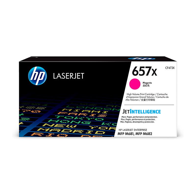 HP #657X Magenta Toner CF473X cartridge, designed for high-quality printing with a yield of 23,000 pages.