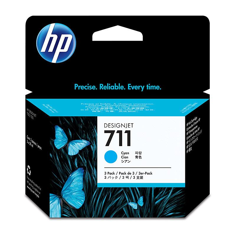 HP #711 29ml Cyan toner cartridges in a pack, designed for DesignJet printers.