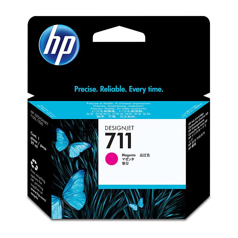 HP #711 29ml Magenta Ink cartridge, featuring a vibrant magenta color and HP branding, designed for high-quality printing.