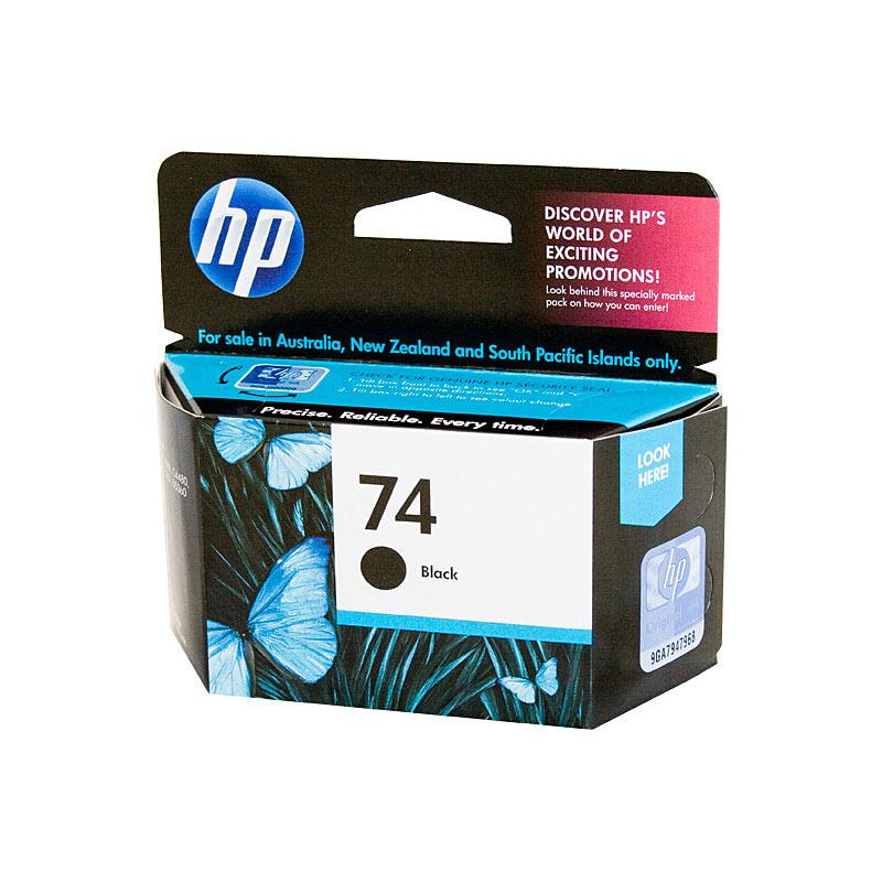 HP #74 Black Ink Cartridge CB335WA, a genuine black ink cartridge designed for high-quality printing, yielding up to 220 pages.