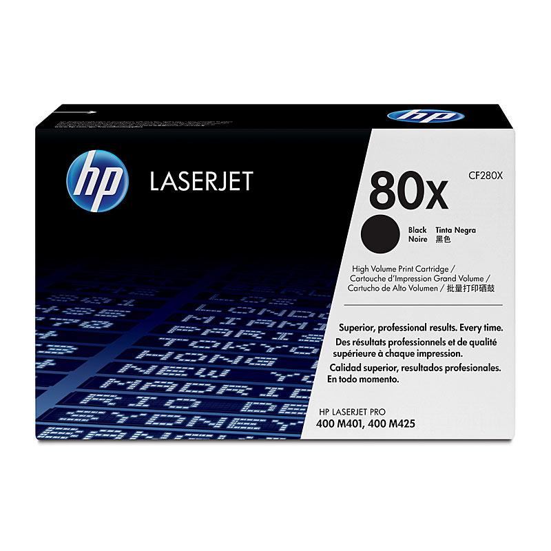 HP #80X Black Toner CF280X cartridge, designed for high-quality printing with a yield of 6,900 pages, compatible with HP LaserJet Pro printers.