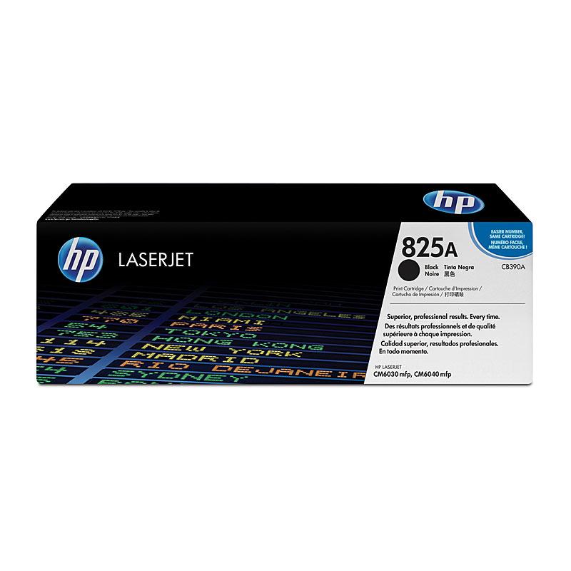 HP #825A Black Toner cartridge, designed for high-quality printing, yielding 19,500 pages, compatible with HP Color LaserJet printers.