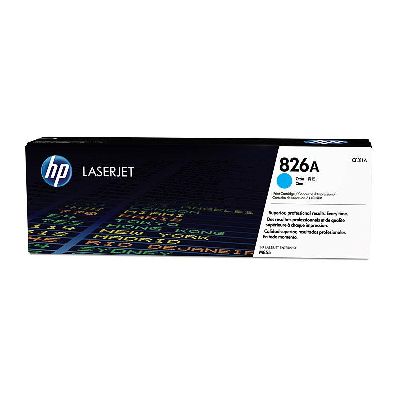 HP #826A Cyan Toner CF311A cartridge, designed for high-quality printing with a yield of 31,500 pages.