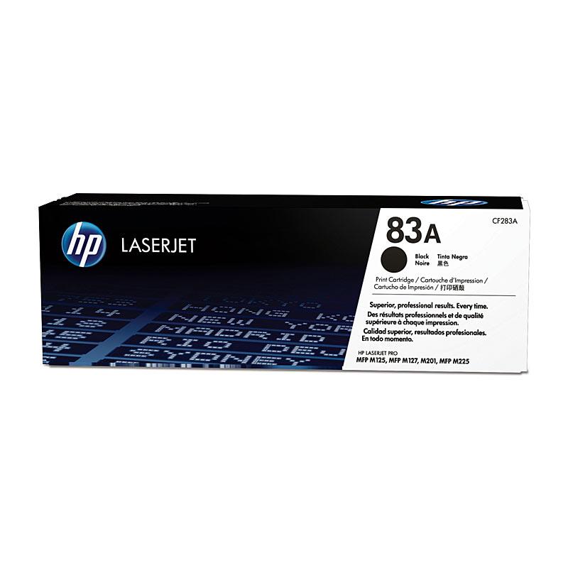 HP #83A Black Toner CF283A cartridge, designed for high-quality printing, yielding 1,500 pages, compatible with various HP LaserJet printers.