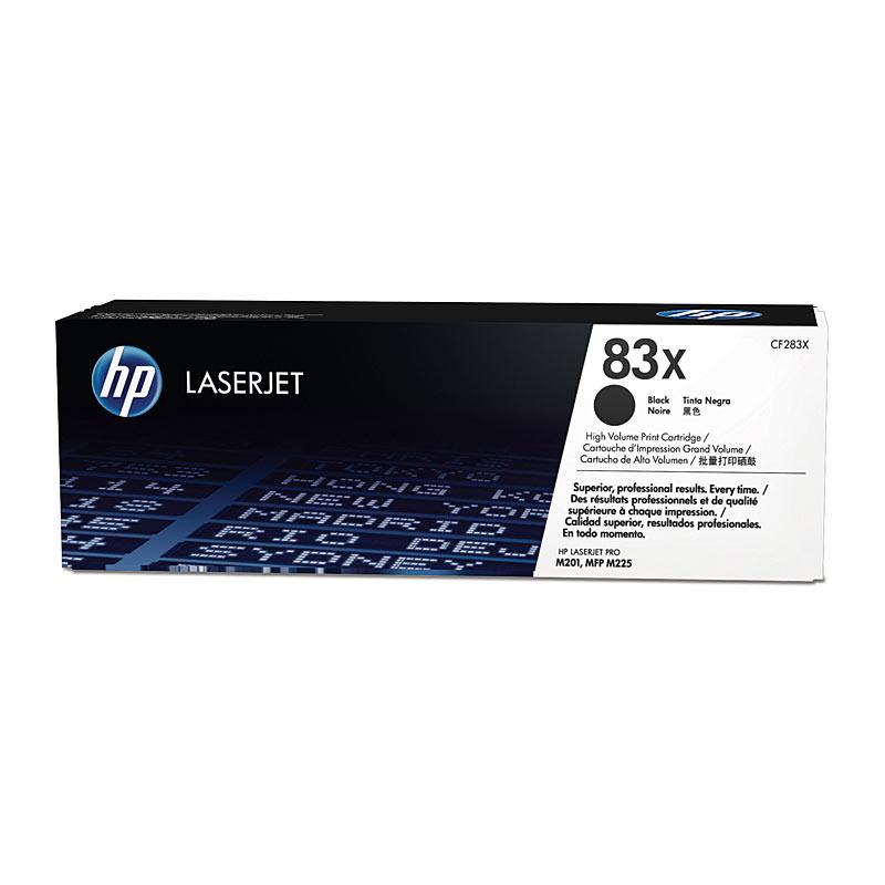 HP #83X Black Toner CF283X cartridge, designed for high-quality printing with a yield of 2,200 pages, compatible with HP LaserJet Pro M201 and M225.