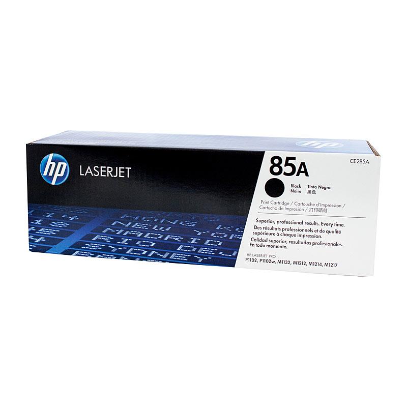 HP #85A Black Toner CE285A cartridge, designed for high-quality printing with a yield of 1,600 pages, compatible with select HP LaserJet printers.