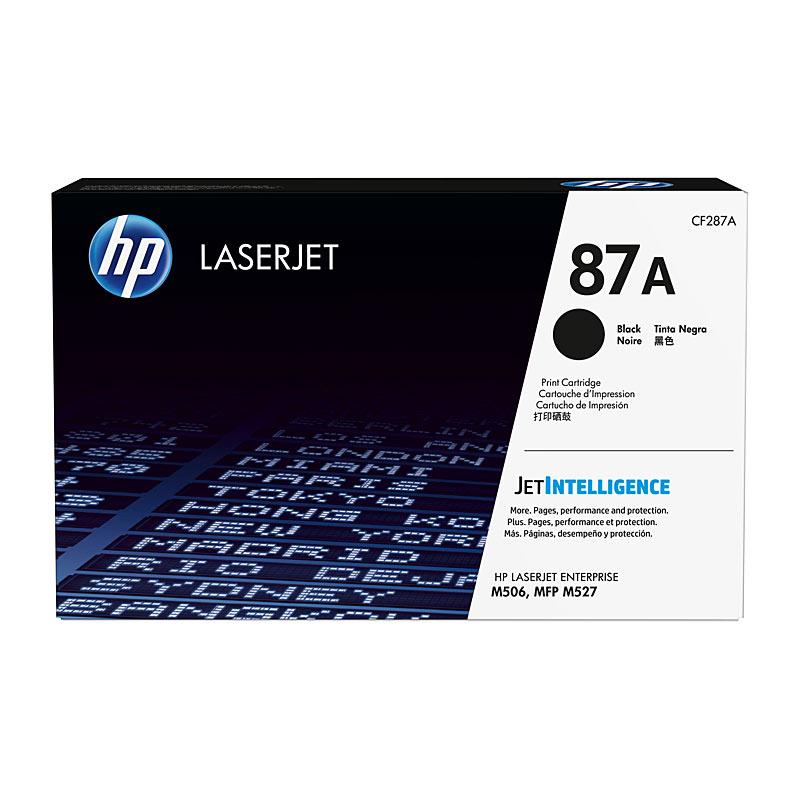 HP #87A Black Toner CF287A cartridge, designed for high-quality printing with a yield of 8,550 pages, compatible with select HP LaserJet printers.