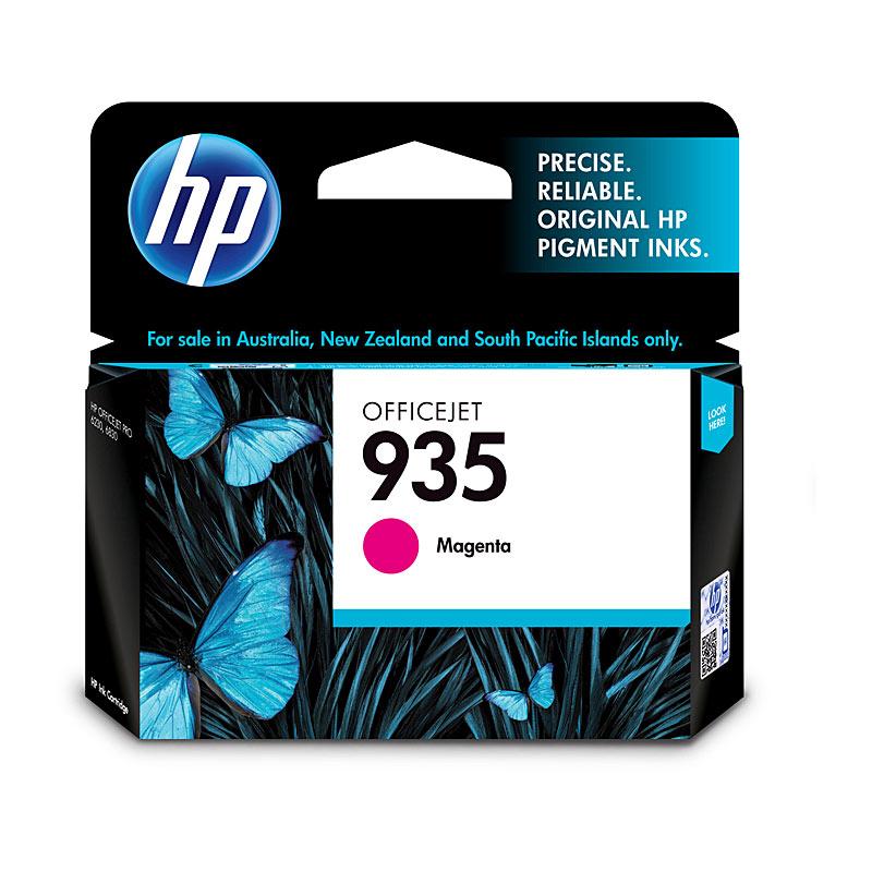 HP #935 Magenta Ink C2P21AA cartridge with vibrant magenta color, designed for high-quality printing.