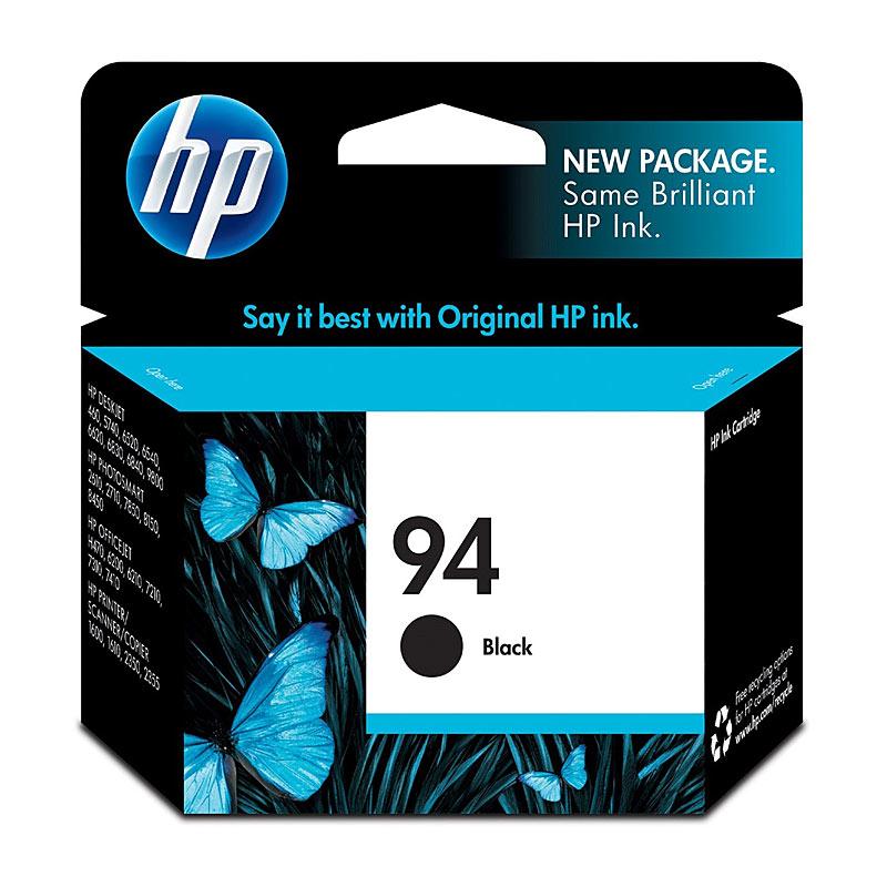 HP #94 Black Ink Cartridge C8765WA, a genuine black ink cartridge designed for high-quality printing, yielding up to 450 pages.