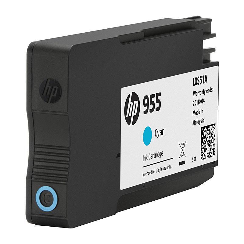 HP #955 Cyan Ink cartridge, L0S51AA, designed for vibrant printing, compatible with multiple HP OfficeJet Pro printers.