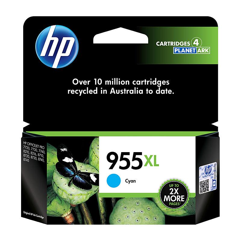 HP #955XL Cyan Ink cartridge, designed for vibrant printing, compatible with various HP printers.