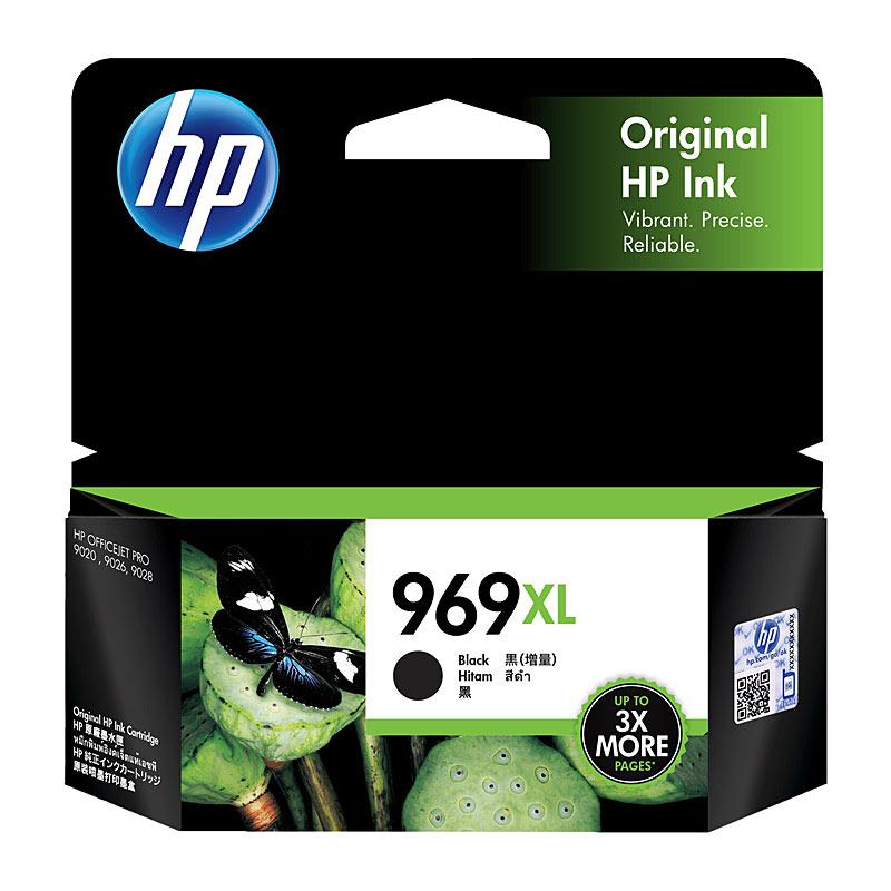 HP #969XL Black Ink cartridge, high yield, compatible with HP OfficeJet Pro printers.