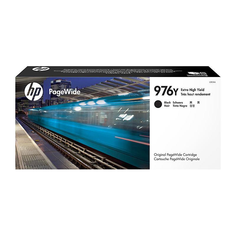 HP #976Y Black Ink cartridge, L0R08A, designed for high-volume printing with a yield of 17,000 pages, compatible with HP PageWide Pro printers.