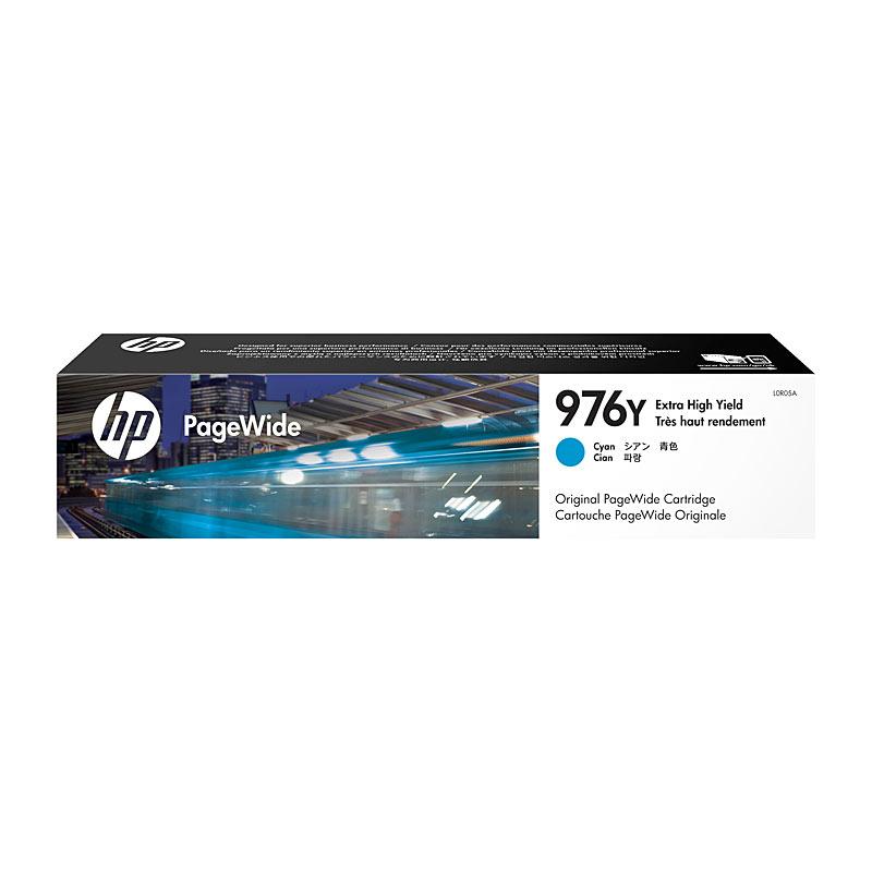 HP #976Y Cyan Ink cartridge, designed for high-quality printing with a yield of 13,000 pages, compatible with HP PageWide printers.