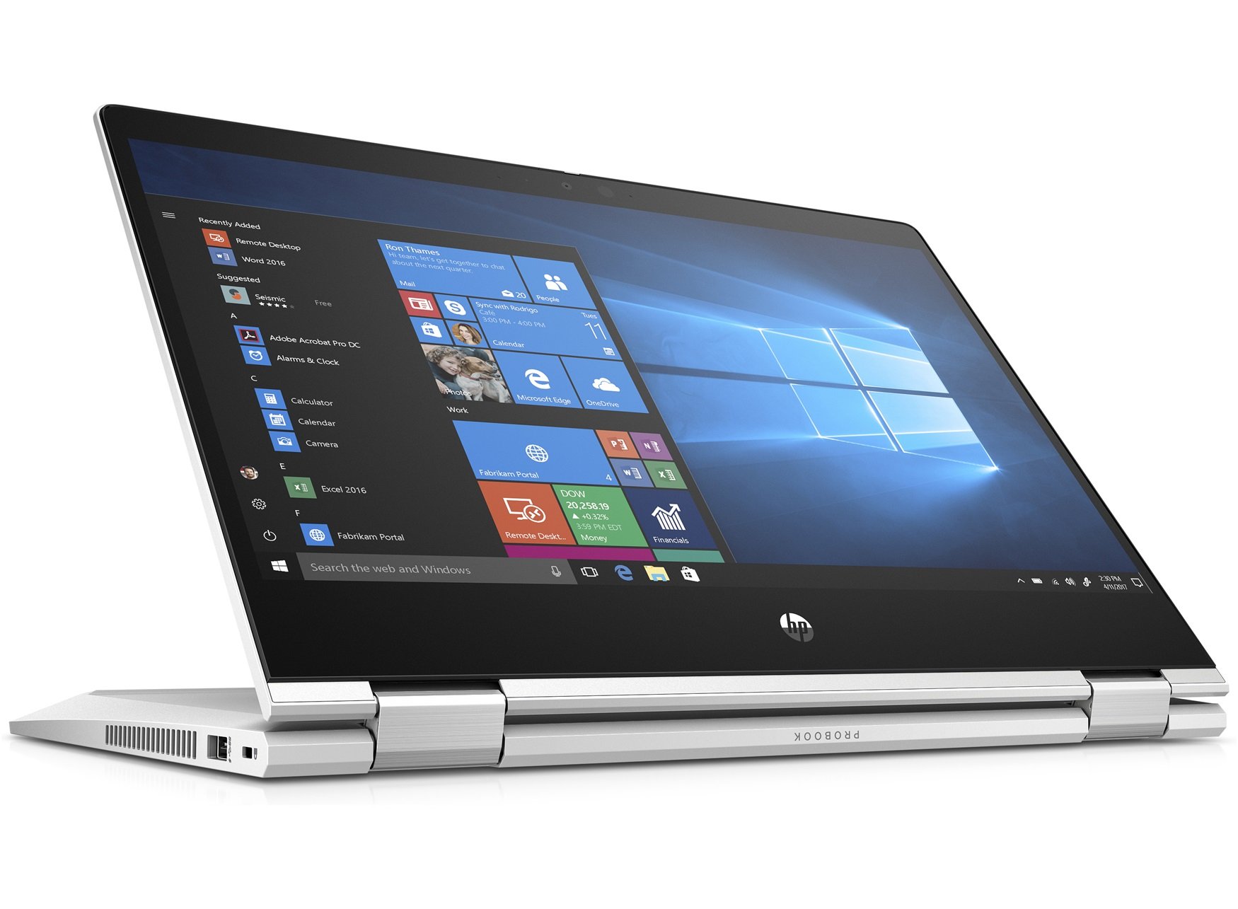 HP ProBook X360 435 G7 laptop with 13.3-inch FHD touchscreen, AMD Ryzen 5 processor, and backlit keyboard.