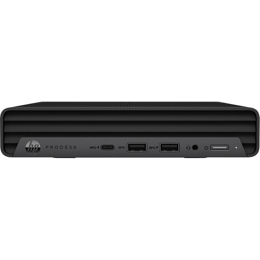 HP ProDesk 600 G5 DM Mini Desktop PC with Intel i5 processor, 8GB RAM, and 256GB SSD, showcasing its compact design and connectivity ports.