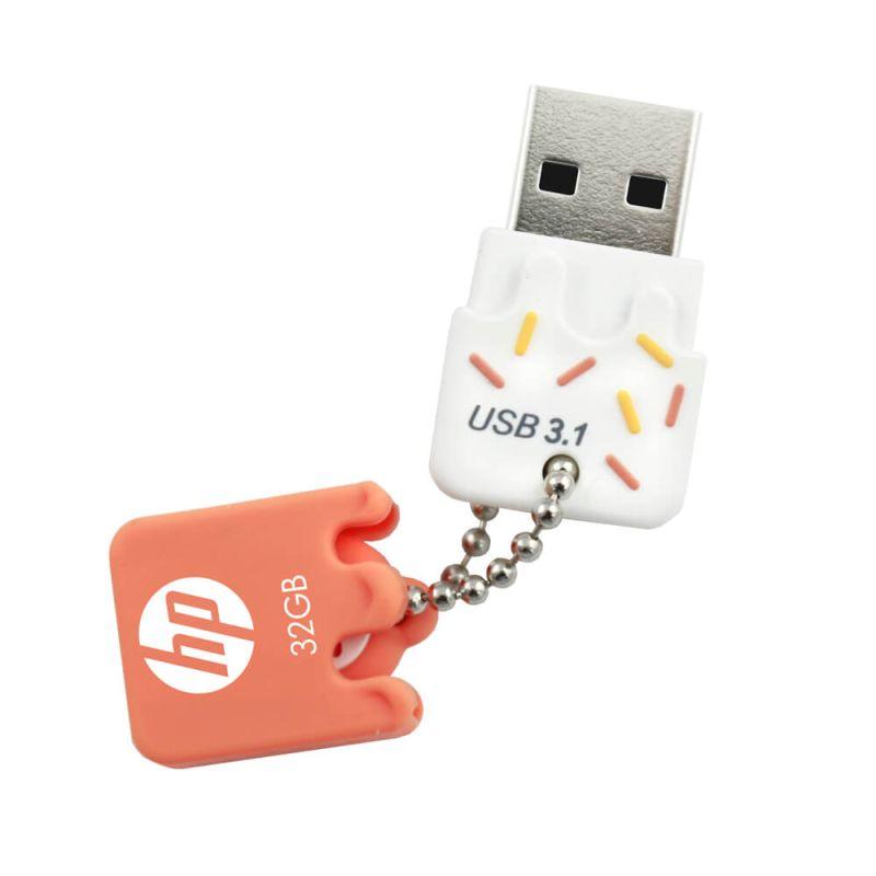 HP USB 3.1 x778p 32GB flash drive with a sleek metal design, ideal for fast data transfer.