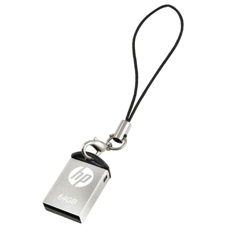 HP USB2.0 V222W 64GB flash drive with a sleek design and USB connector.