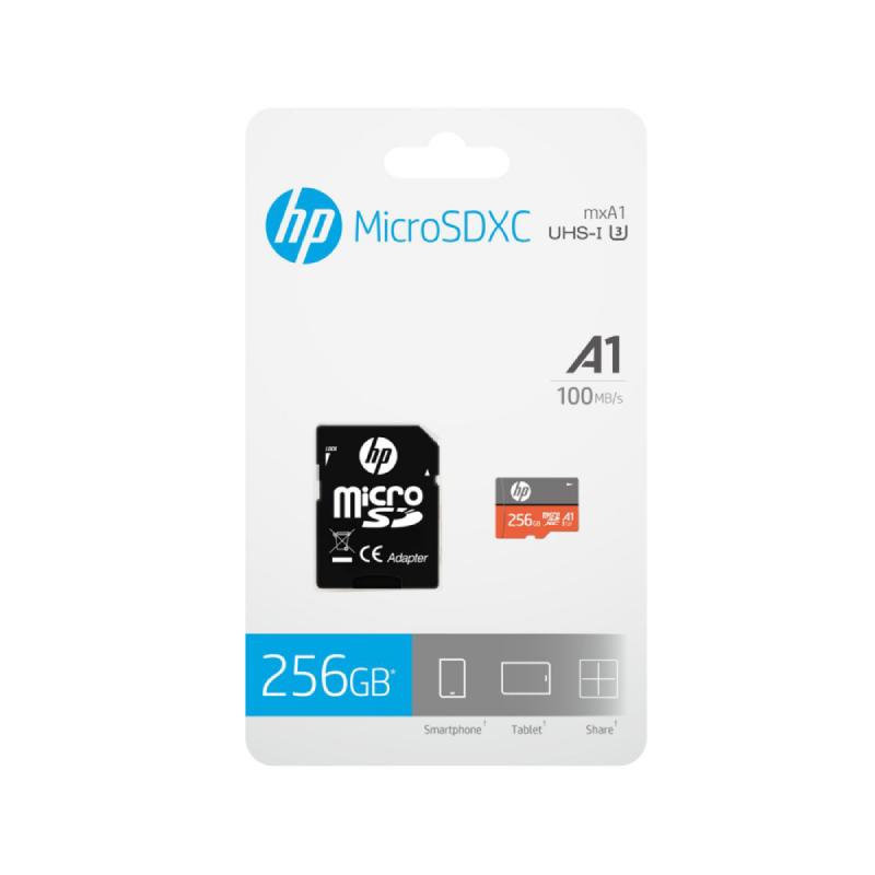 HP uSD mxA1 256GB microSD card with high-speed performance and large storage capacity.