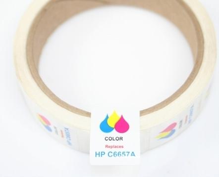 A pack of HP56 Refilled Cartridge Labels designed for easy identification of printer cartridges, featuring clear text and a durable adhesive backing.