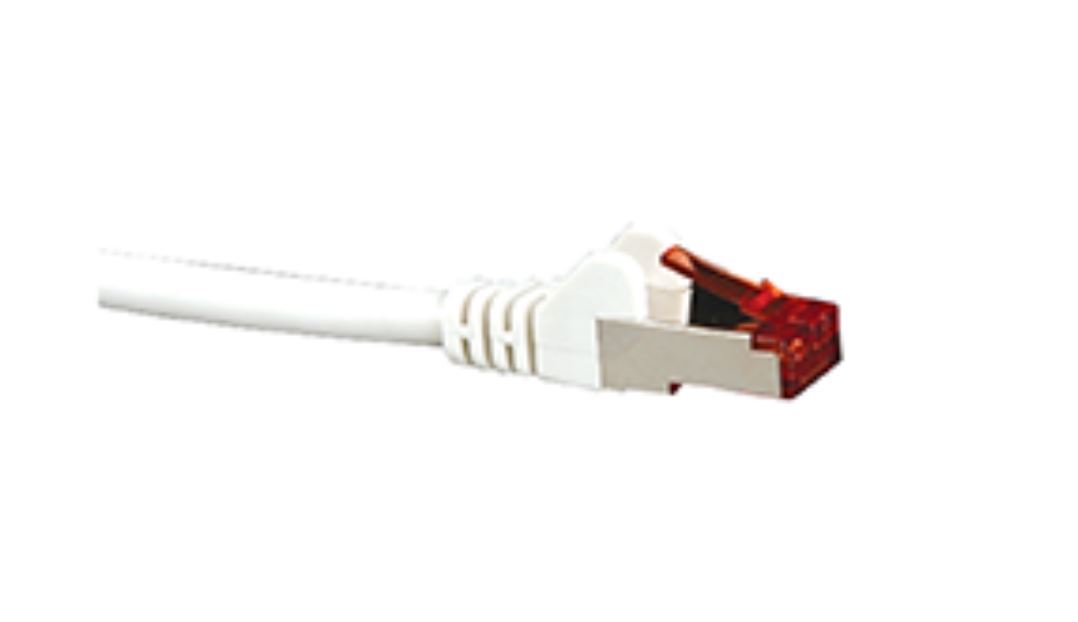 HYPERTEC CAT6A Shielded Cable 1m in white color, featuring RJ45 connectors and a durable LSZH jacket.