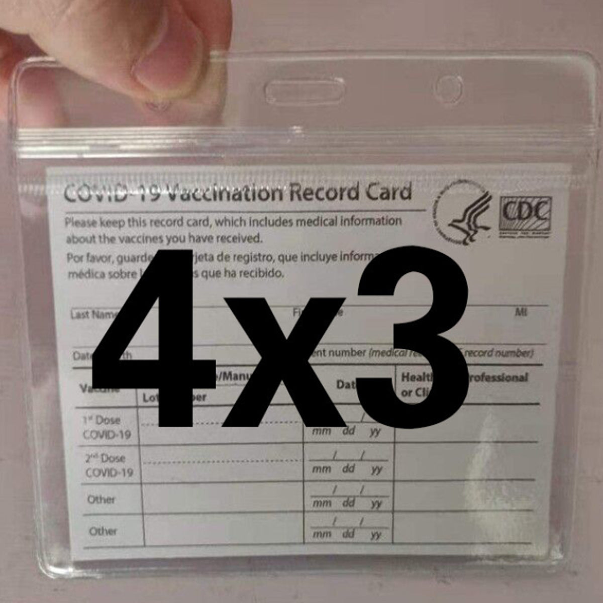 I Vaccinated Card Keeper made of transparent PVC, designed to protect and display vaccination cards.