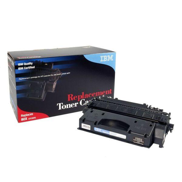 IBM Brand Replacement Toner for CF280X cartridge, designed for Laserjet 400X Series printers, showcasing its sleek design and branding.