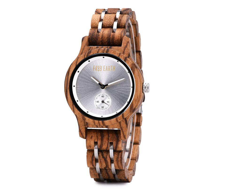 Ice Watch featuring a metallic face and wooden band, showcasing unique craftsmanship and natural materials.