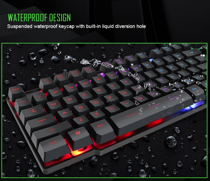 IMICE AN-300-X7 USB Wired Backlit Keyboard with RGB lighting and sleek black design, showcasing its keys and features.