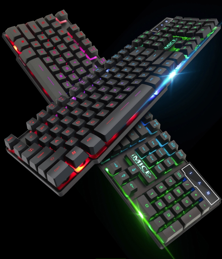 IMICE AN-300-X7 USB Wired Backlit Keyboard with RGB lighting and sleek black design, showcasing its keys and features.