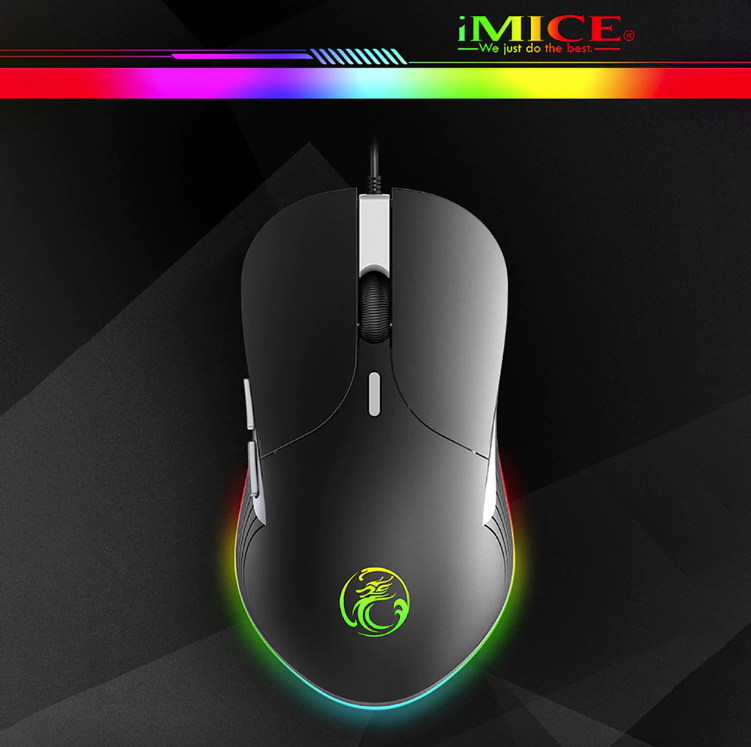 iMice X6 Optical Gaming Mouse with ergonomic design and colorful LED lights, featuring adjustable DPI settings for enhanced gaming performance.