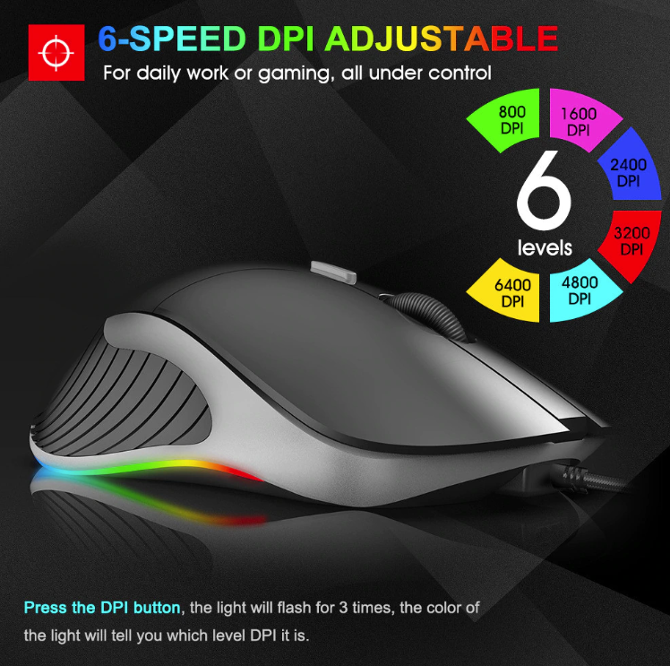 iMice X6 Optical Gaming Mouse with ergonomic design and colorful LED lights, featuring adjustable DPI settings for enhanced gaming performance.