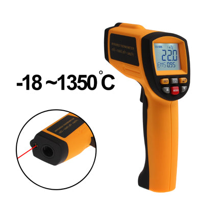 Infrared thermometer displaying temperature readings with a sleek design and digital display.