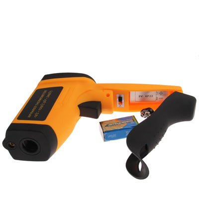 Infrared thermometer displaying temperature readings with a sleek design and digital display.