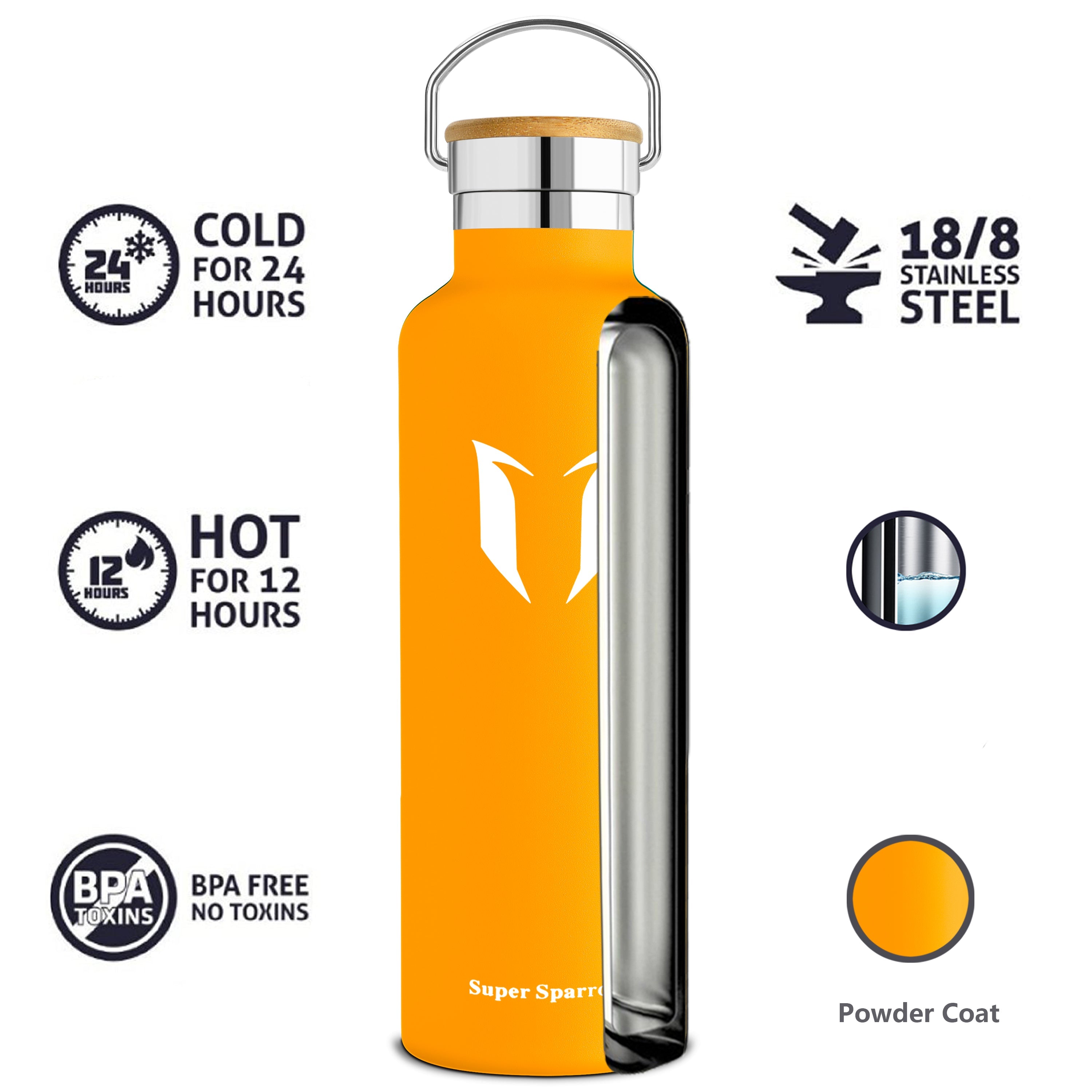 Insulated stainless steel water bottle in sleek design, showcasing two interchangeable caps and a durable finish, perfect for outdoor and gym use.