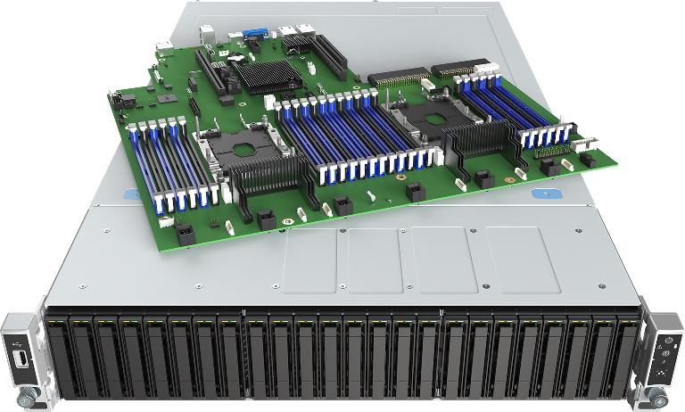 Intel 2U Rackmount Server featuring Xeon Silver 4216, 64GB RAM, and 4 x 960GB SSDs, designed for high performance and reliability.