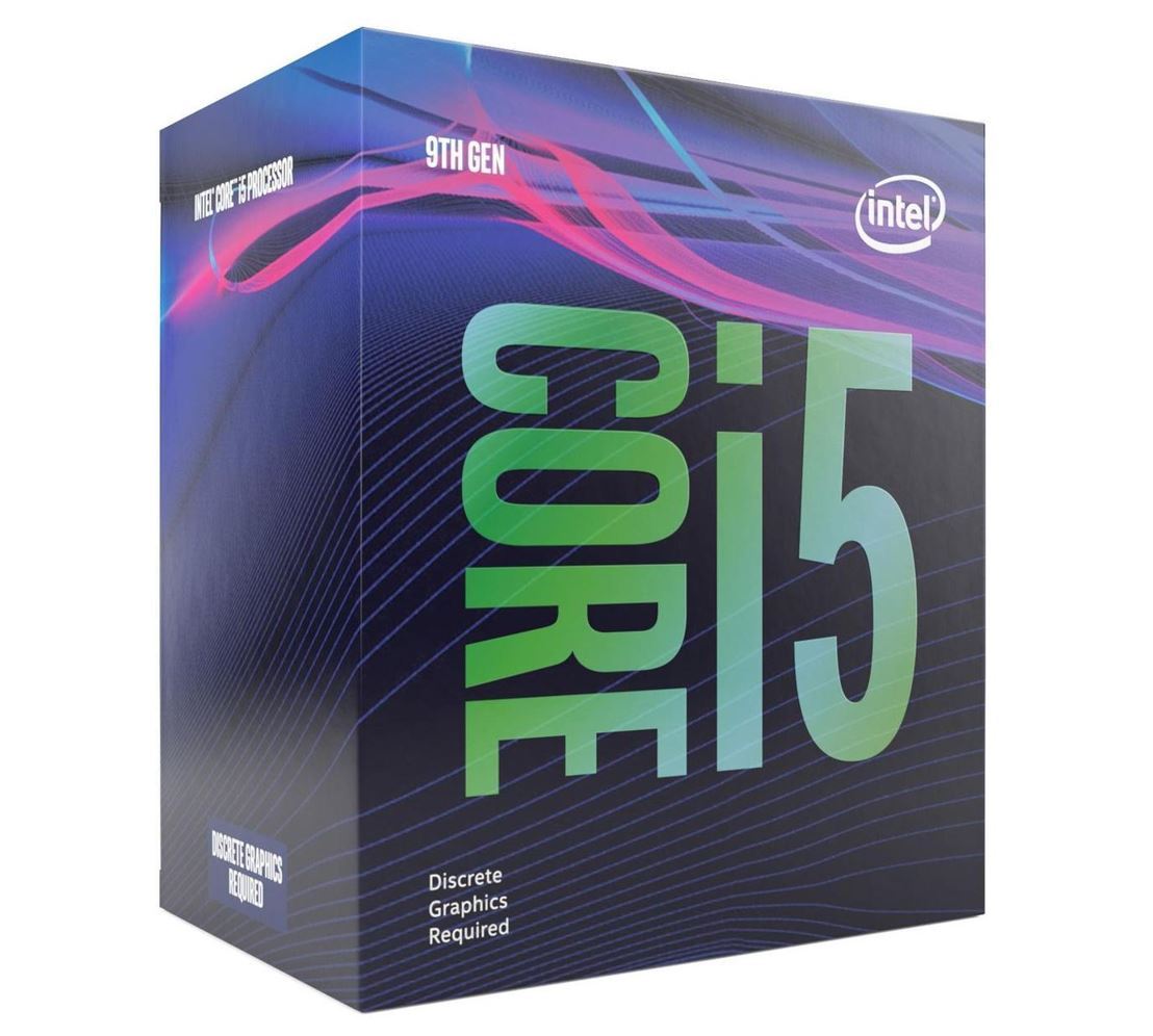 Intel Core i5-9500F CPU with 6 cores and 4.4GHz turbo speed, designed for LGA1151 motherboards.