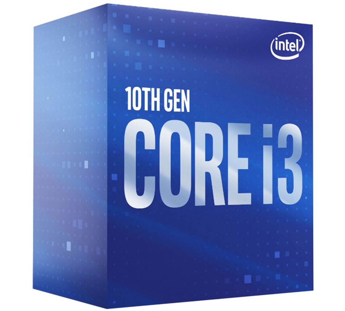 Intel Core i3-10100 CPU with LGA1200 socket, showcasing its compact design and advanced technology features.